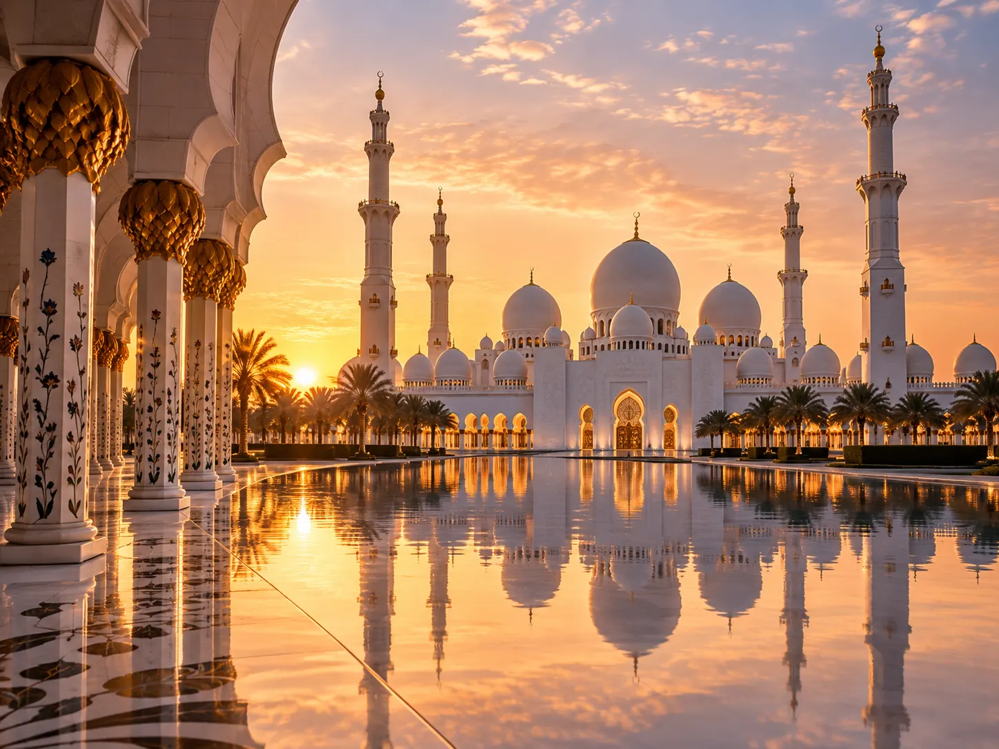 Sheikh Zayed Grand Mosque in Abu Dhabi at sunset